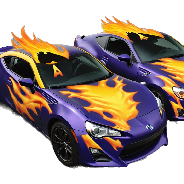 Batgirl and Batman themed Scion FR-S with hot rod flames painted on side of car  emoji