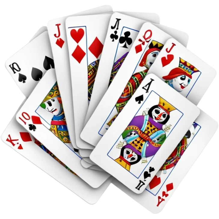 bunch of poker cards, with crazy colorful jolly jokers inside emoji