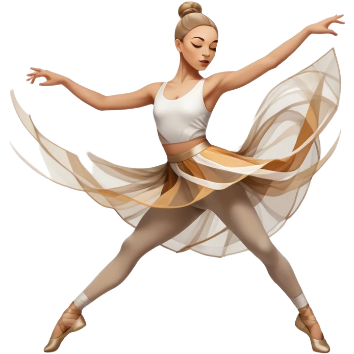 Icon for Contemporary Dance: a dancer in dynamic motion, wearing comfortable attire, with abstract shapes and movement lines in the background. The icon should represent the expressive and creative nature of contemporary dance. Transparent background. emoji