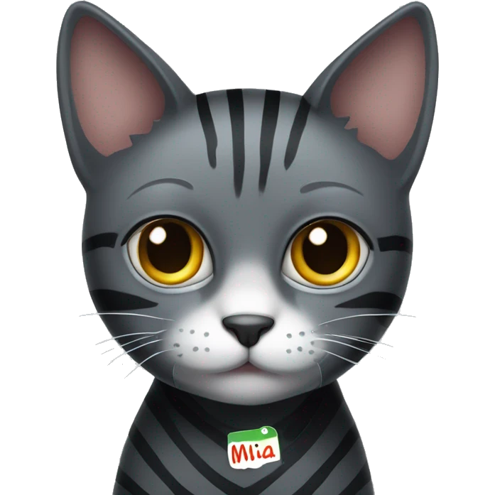 dark grey cat with stripes with a sign that says MIA  emoji