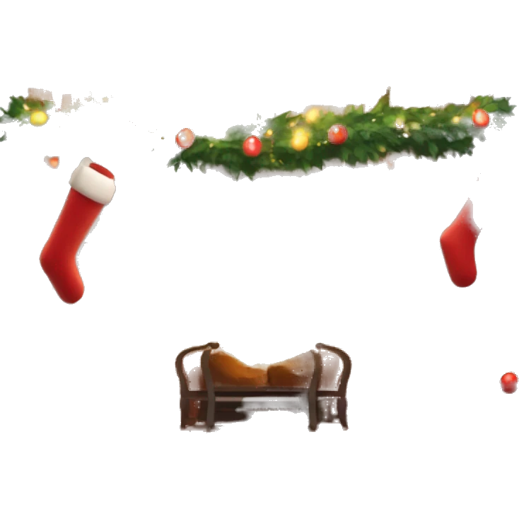 Brick Fireplace with wreath and Christmas lights and stockings emoji