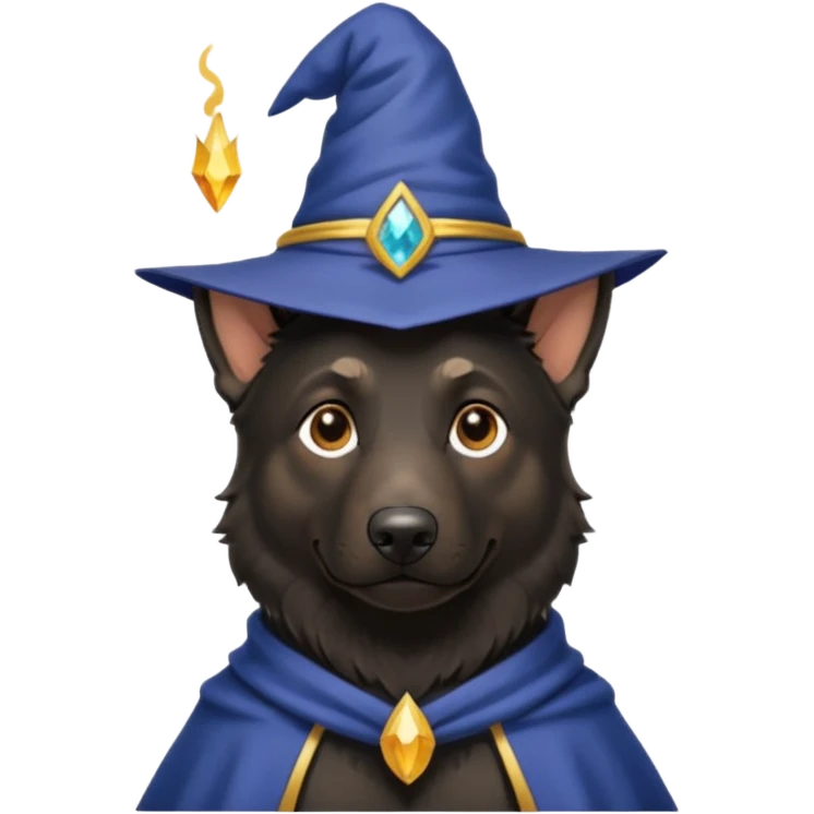 all black german shepherd face wearing a wizard hat emoji