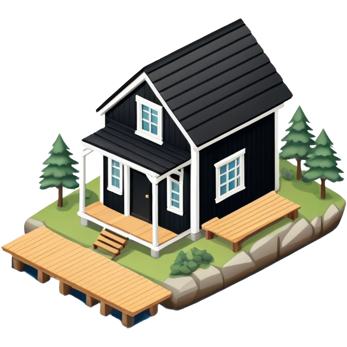 Maine boathouse, isometric dollhouse-style, realistic emoji