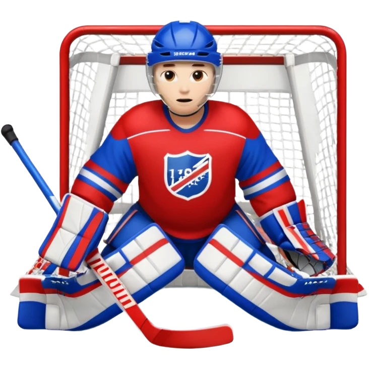 Hockey goalie in red and blue emoji
