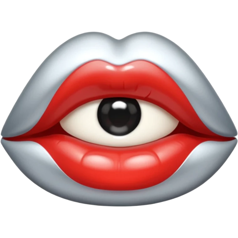 slightly parted lips, silver chrome material, glossy wet shine, seductive aesthetic emoji