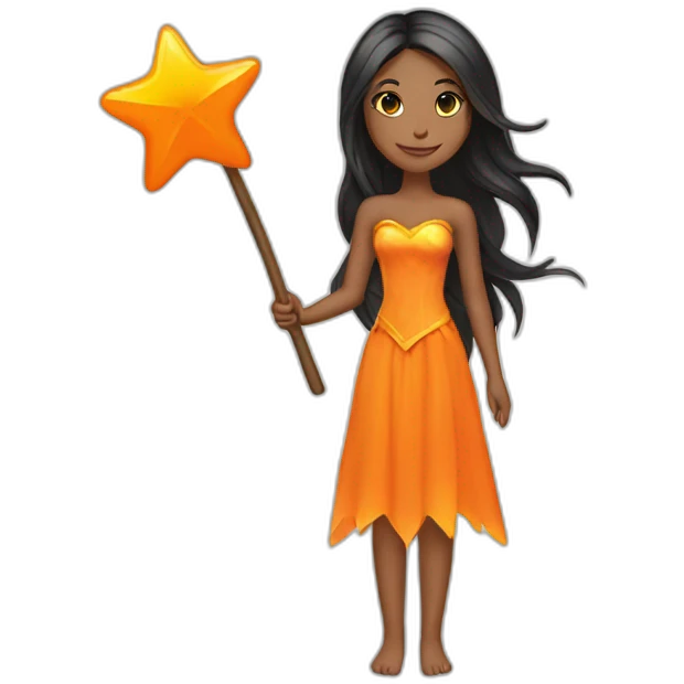 brown woman fairy holding a orange star wand long black straight hair full length emoji
