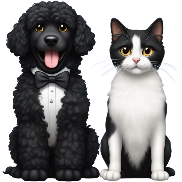 Black doodle and tuxedo cat emoji