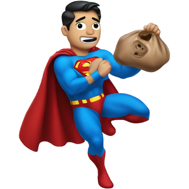 Superman dropping the poop emoji from his pants emoji