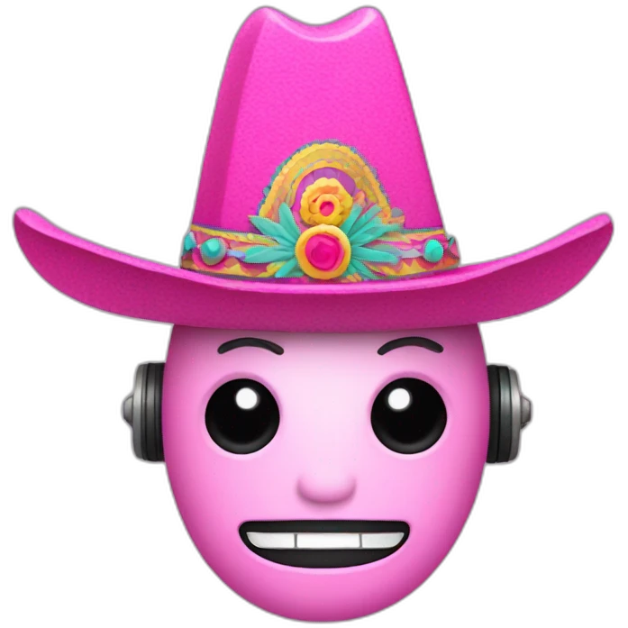 Robot head wearing a pink sombrero emoji