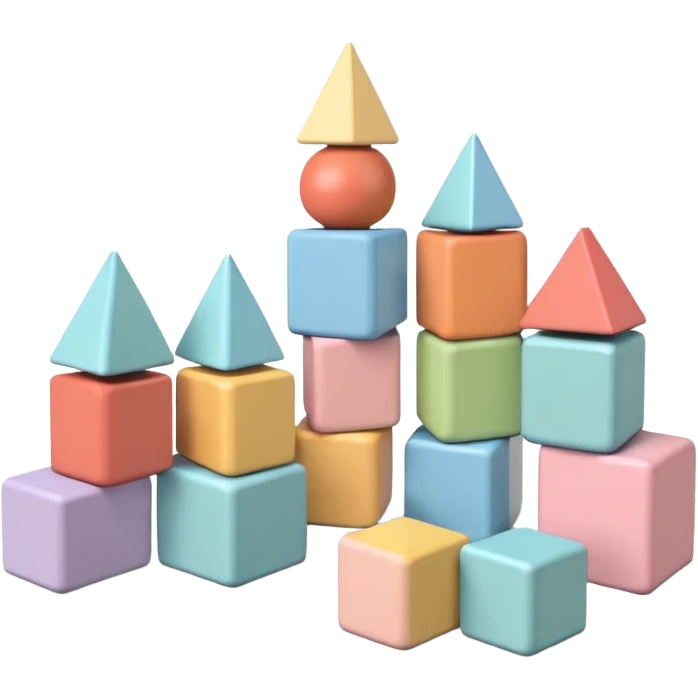 Pastel colored educational wood toy blocks emoji
