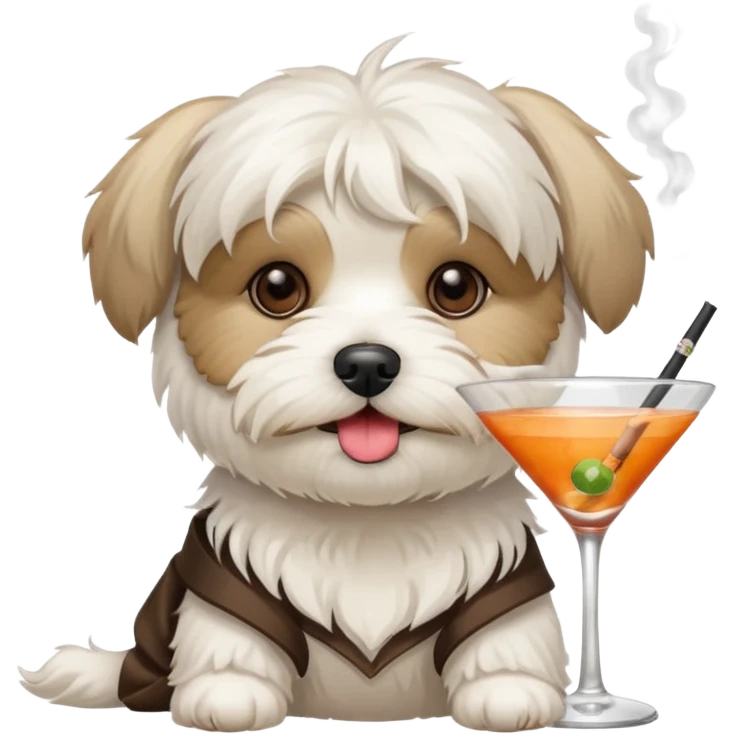 White havanese smoking and drinking a drink  emoji