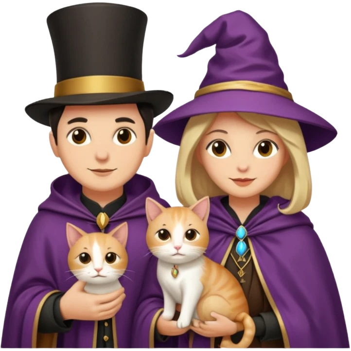magician couple and their pet cat emoji