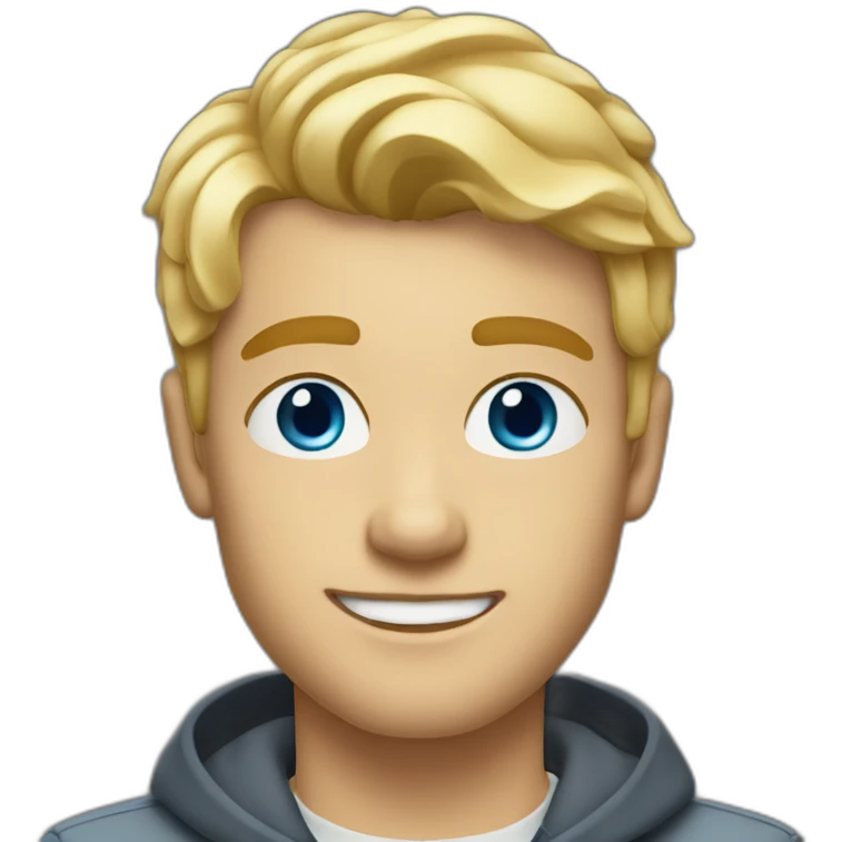 young blond man with hairspray with short hair, light beard and blue eyes emoji