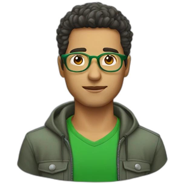 Persona, hombre, 35 años, lentes, cabello corto, ojos verdes,  emoji