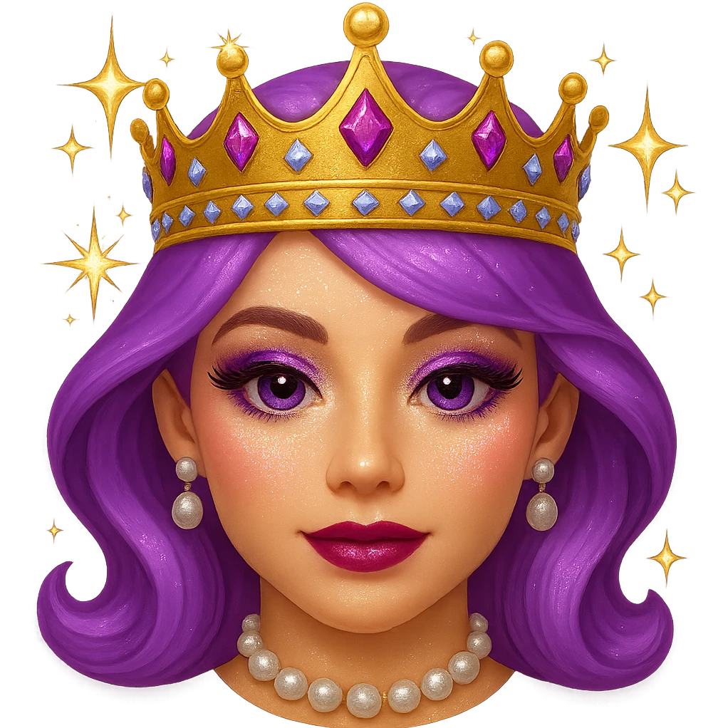 Make the drama queen emoji more glamorous by adding more sparkles, a dazzling tiara, bold makeup, and elegant accessories. Keep the emoji style with no background. emoji