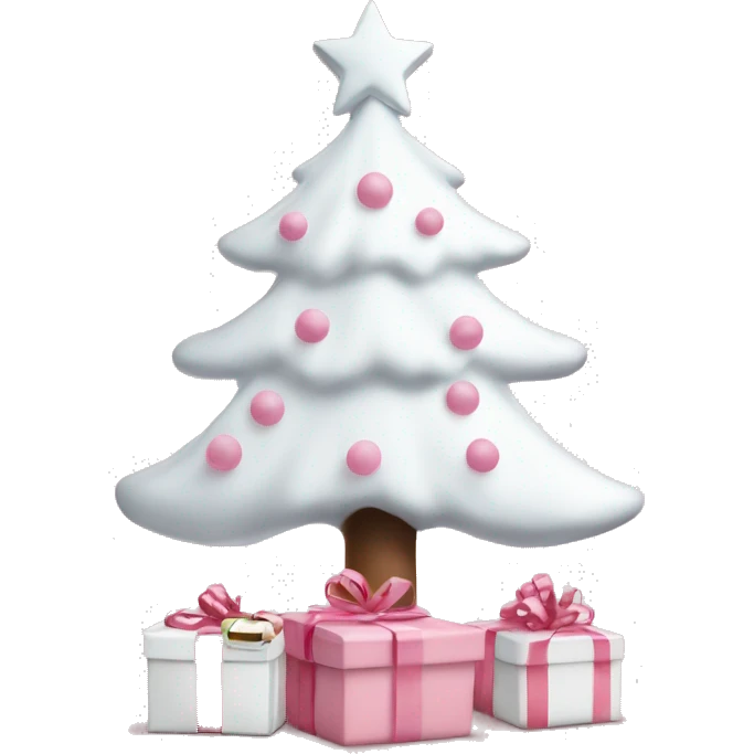 Light pink Christmas gifts under a white Christmas tree  emoji