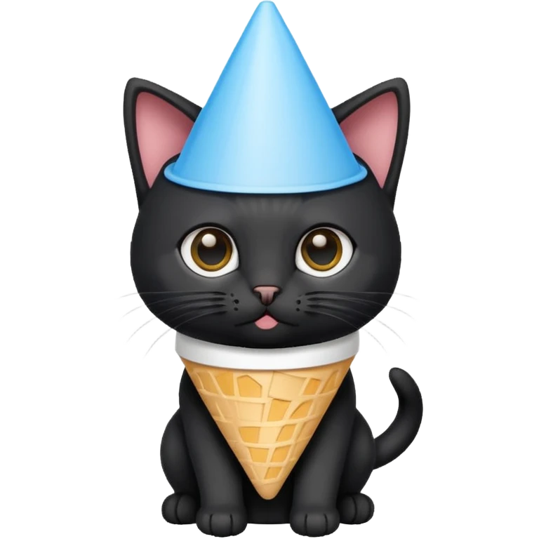 A mostly black kitten with a white chest and a plastic cone on around his head after surgery emoji