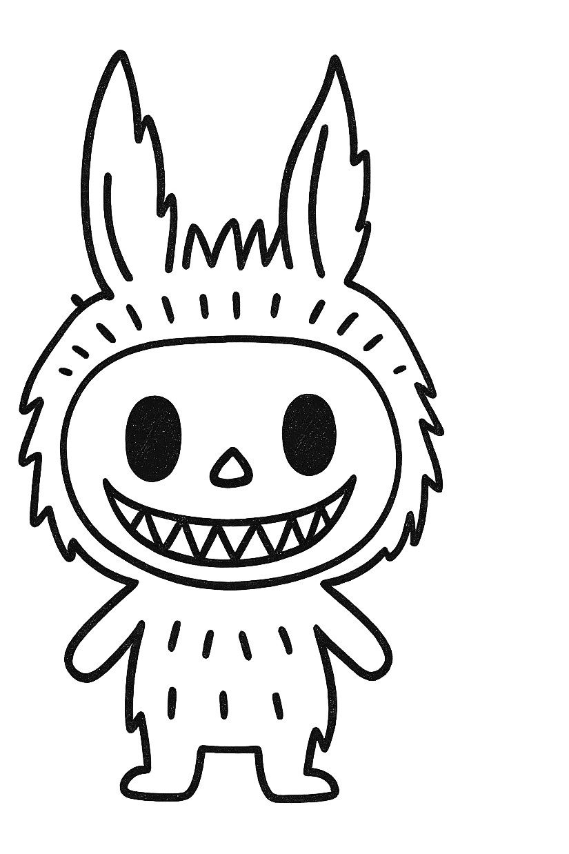 Labubu character as a simple black outlined icon, no fill, minimal details emoji