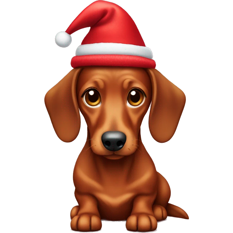 Shaded red dachshund wearing a Christmas hat emoji