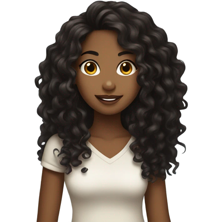 Brown skin girl with long black curly hair emoji