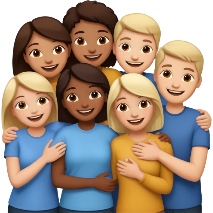 a group of diverse friends laughing and hugging emoji