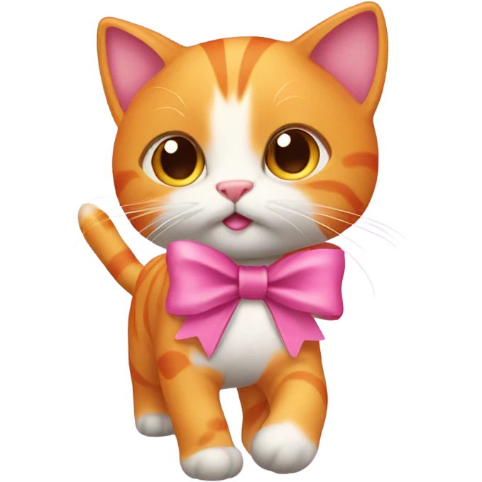 orange cat with a pink bow walking emoji