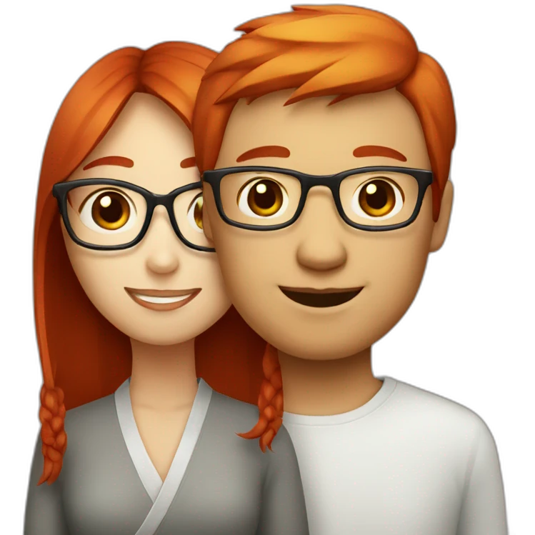 Red head girl and chinese man with glasses emoji