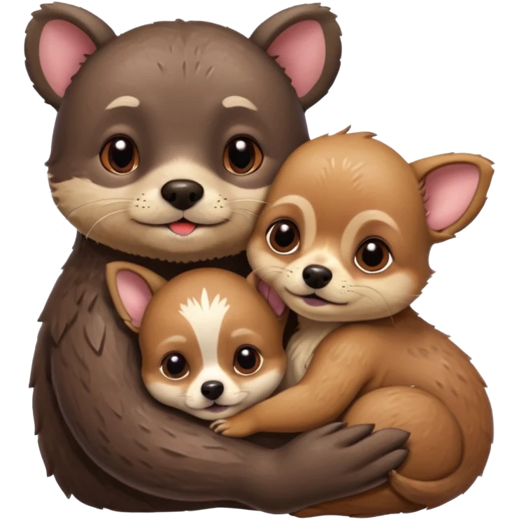 Otter, bear , and a Chihuahua cuddling emoji