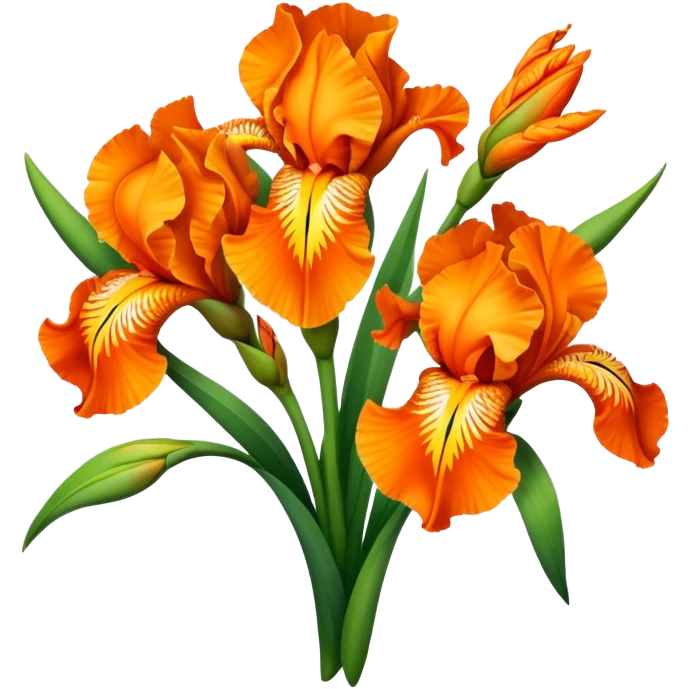 big bouquet Vibrant Orange Iris, luxuriant, leaf, bud emoji