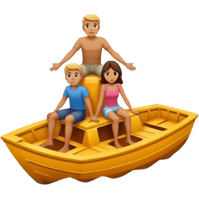 a boat sinking, upside down, with 2 people sitting on top trying to stay afloat. emoji