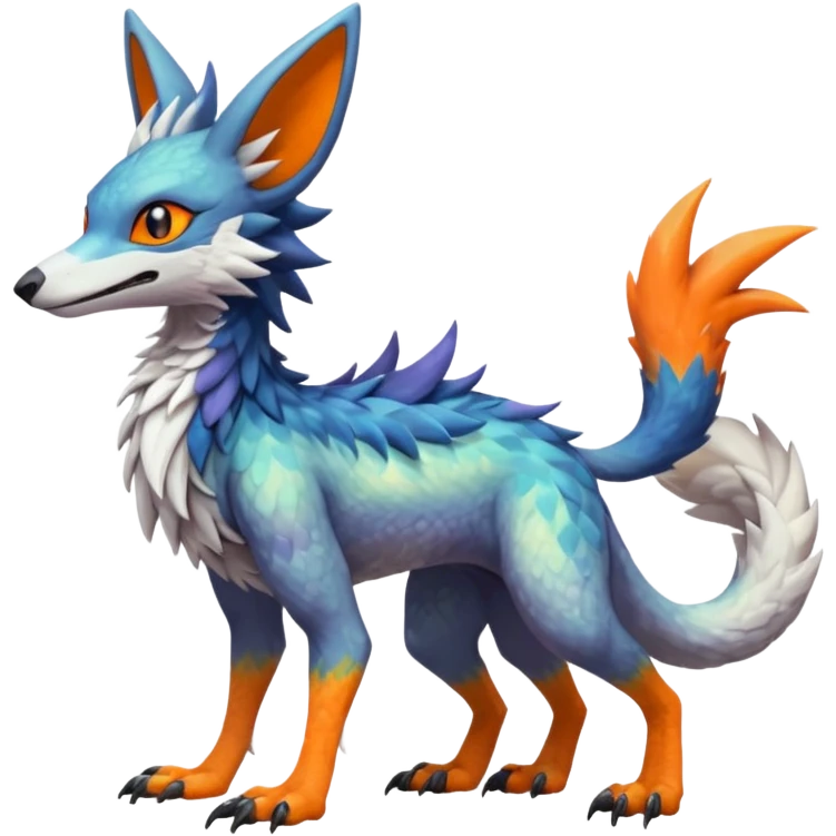 Colorful Fruity Iridescent Warm-colored Tropical Exotic Vernid-Sergal-Trico-Silvally-Nargacuga-fusion-hybrid-animal-creature, full body emoji