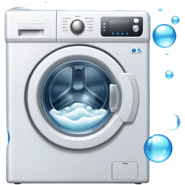washing machine with door open and bubbles emoji