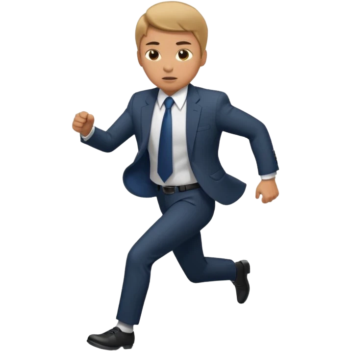 businessman running, face to camera emoji