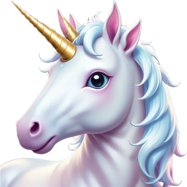 Cinematic Comical White Unicorn Portrait Emoji, Head tilted dramatically with an exaggeratedly amused expression, featuring a slender, radiant form with a playfully sparkling horn and wide, comically expressive eyes full of enchanting disbelief, Simplified yet hilariously expressive features, highly detailed, glowing with a slightly sassy magical glow, high shine, dramatic yet playful, stylized with an air of cheeky mythic mischief, soft glowing outline, capturing the essence of a meme-worthy white unicorn that looks ready to prance its way into viral fame! emoji