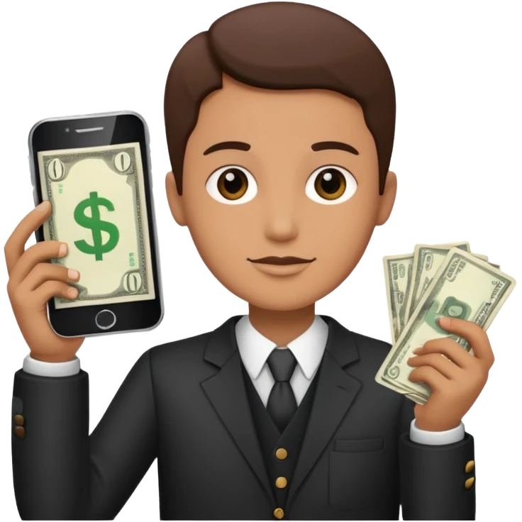 Earn money show by human with mobile.show cash flow symbol.add traditional way of look like emoji