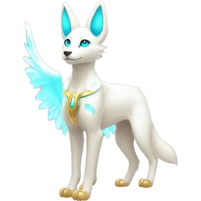 Shiny White Angelic Godly Ethereal Majestic Electric Albino Umbreon. cyan eyes and cyan markings. Golden Anubis-rings. full body emoji