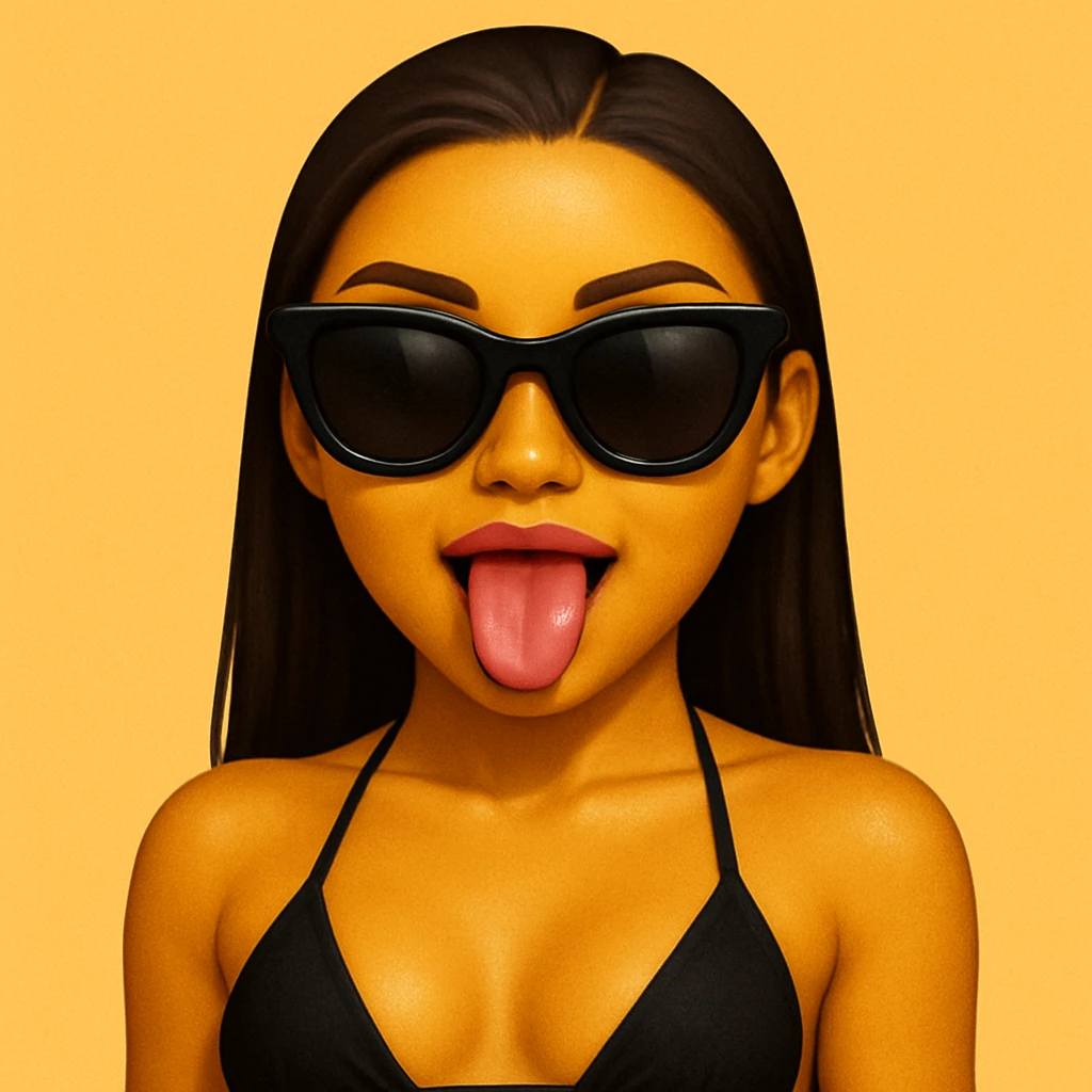 baddie in a bikini, sunglasses, tongue out, emoji emoji