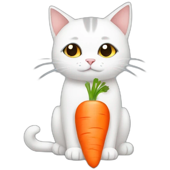 Sad dark and white cat holding carrot emoji