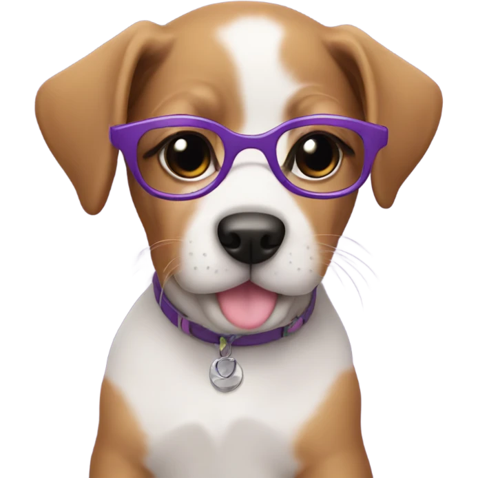 Puppy wearing purple glasses emoji