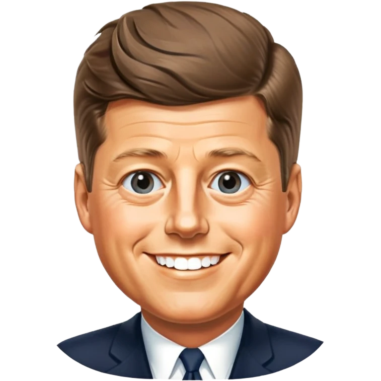 John F Kennedy, 35th president of the United States, with his iconic hairstyle and charming smile emoji