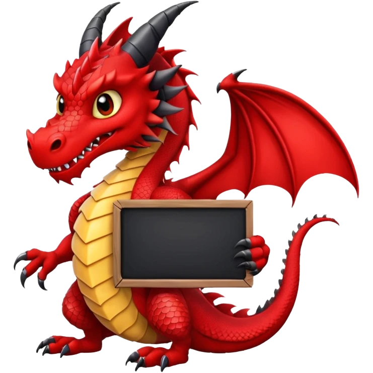 Black and red dragon holding large blank sign emoji