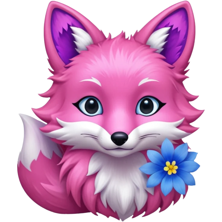 Pink Fox with blue flowers  emoji