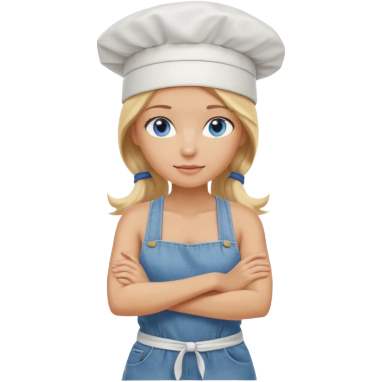 Sexy Full body 
Long Blonde hair blue eyed female chef arms folded wearing tank top and denim shorts and chef hat arms folded emoji