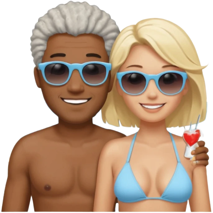 Black man salt n pepper hair smiling with blonde in love on beach emoji