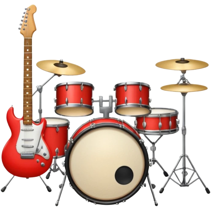music studio with drum set, guitar, and recording equipment emoji