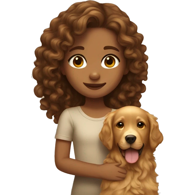 Tan skinned girl with  long brown curly hair with a golden retriever puppy emoji