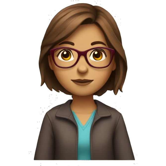 Girl with brown hair wearing Bordeaux red glasses studying  emoji