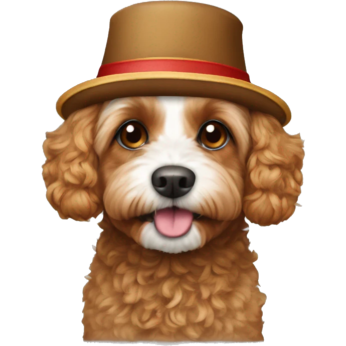 round face cavapoo with turkey hat on emoji