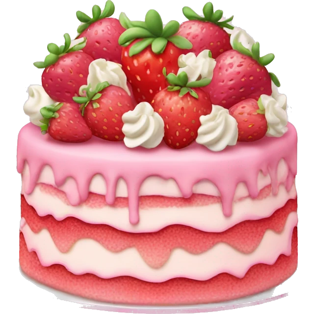 Pink strawberries and cream birthday cake  emoji