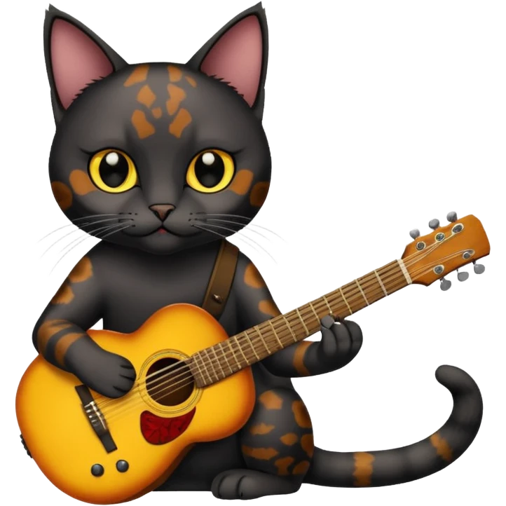 Black tourtishell cat yellow eyes playong guitar emoji